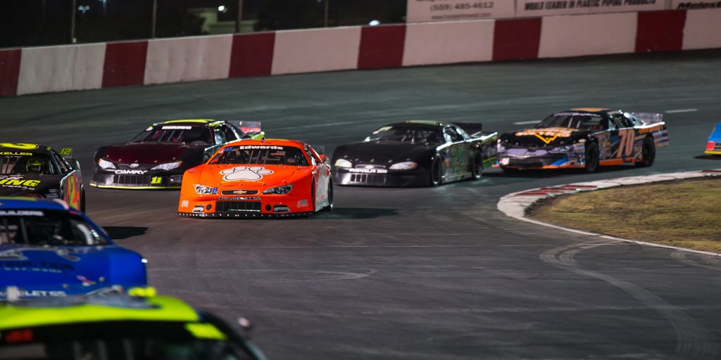 The Madera Speedway Junior Late Models under green during their 50 lap main event.